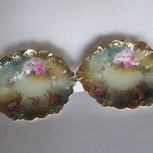 Peonies Beautiful Edwardian Antique German Porcelain Rose Bowl Pink Rose Gold